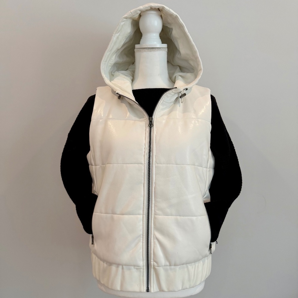 Women’s White ‘Leather Look’ Hooded Vest